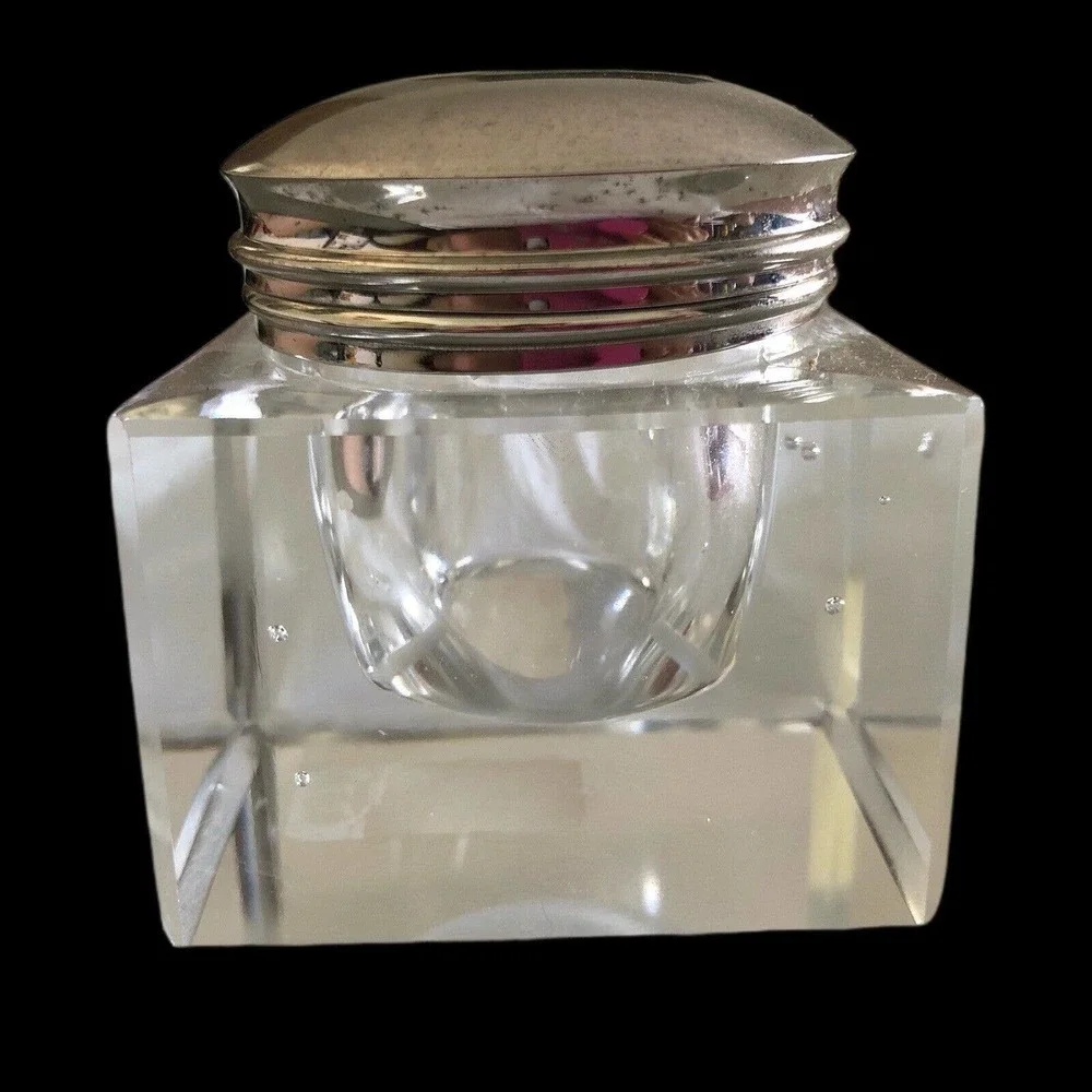 Pottery Barn Inkwell Votive Holder Glass Candle Holder Square Cut Corners